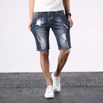 

Spring hollow jeans, men's stretch Hallen trousers, fashion, leisure and high quality five-minute trousers MC436