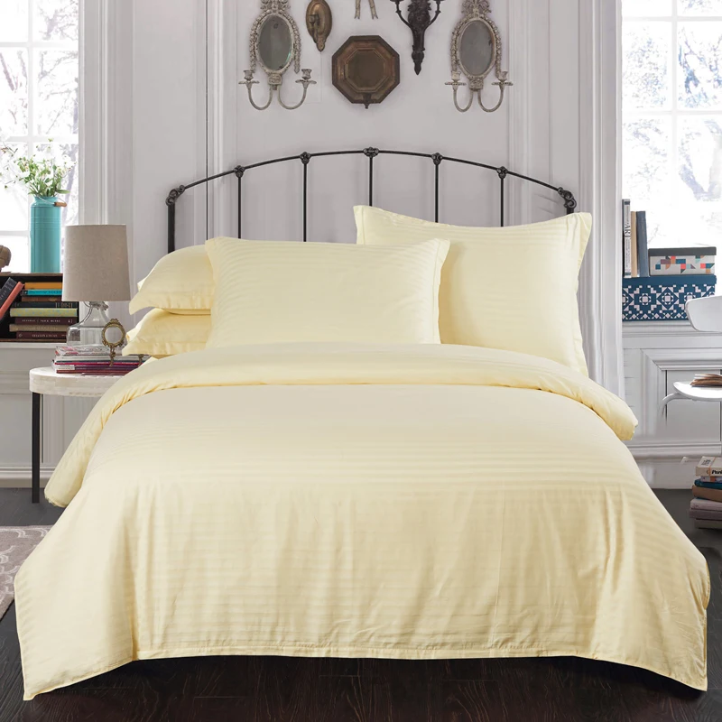 

100% cotton satin stripe Blue snow solid color bedding textile hotel 4Pcs duvet cover fitted sheet pillowcase super soft now