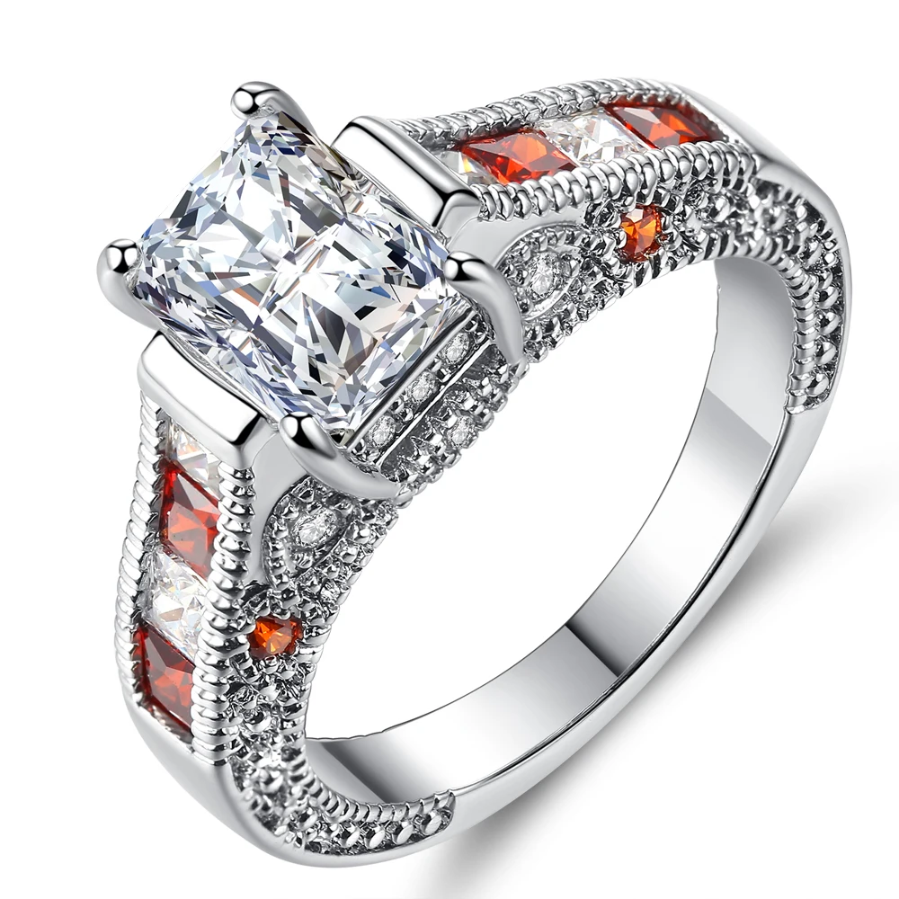 

CiNily Created White Orange Stone Zircon Silver Plated Wholesale New Sale for Women Jewelry Wedding Gift Ring Size 6-9 NJ97