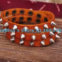 G119 оранжевый рок R& B острые шпильки тройной обёрточная бумага кожаный браслет наручная повязка наручник мужские