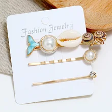 Ins заколка из натуральной раковины, женские Украшения для волос, богемный стиль, рыбий хвост, имитация жемчуга, золотые заколки для волос, винтажные аксессуары для волос