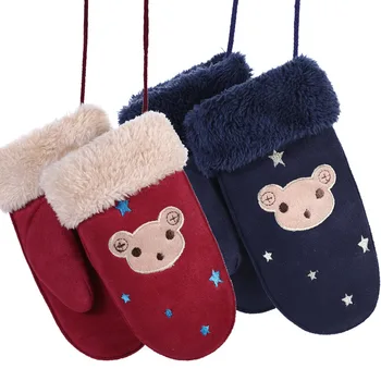 

Winter Baby Boys Girls Gloves Warm Plush Golves Rope Full Finger Mittens Gloves for Children Toddler