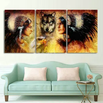 

Full square, diamond painting wolf and woman, triptych, 5d diy diamond embroidery inlaid cross stitch art kit