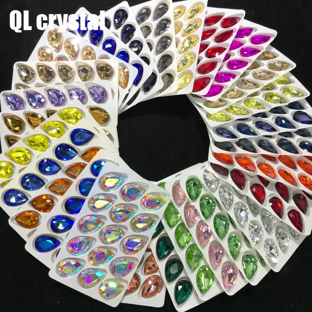 

QL Crystal 13x18mm ALL COLOR Teardrop Pointback Crystal Rhinestone High Quality for Jewelry Making DIY Accessories