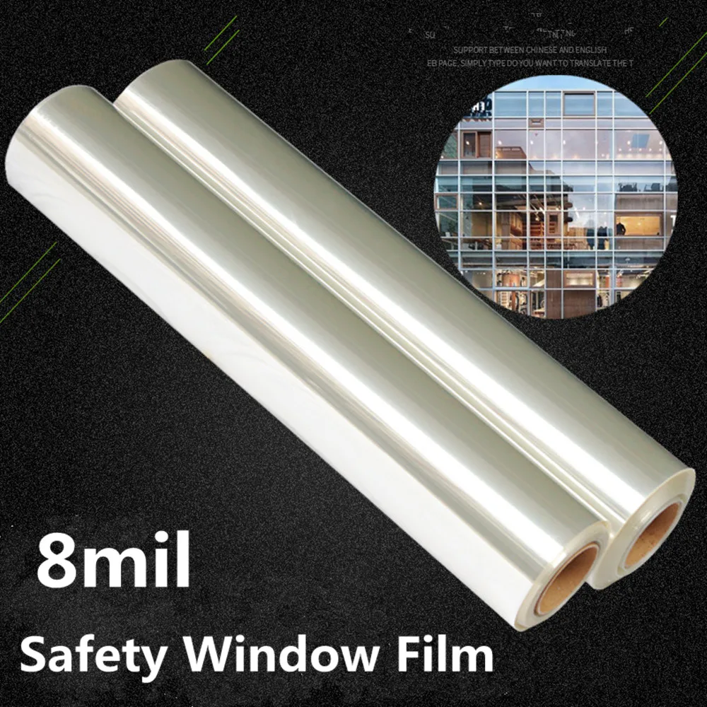 

SUNICE Clear Safety Film 8mil(0.2mm) Security Vinyl Waterproof Vinyl Shatter Proof Protection Bathroom Building 1.52x20m Roll