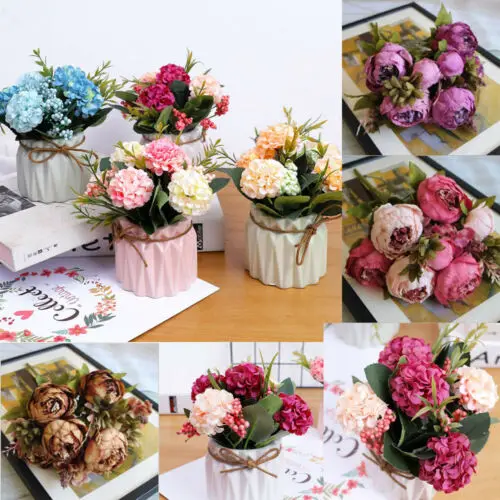 

Artificial Elegant Fake Peony Useful Vivid Silk Flower Bridal Hydrangea Home Wedding Floral Bouquet Party Supplies Decor HOT