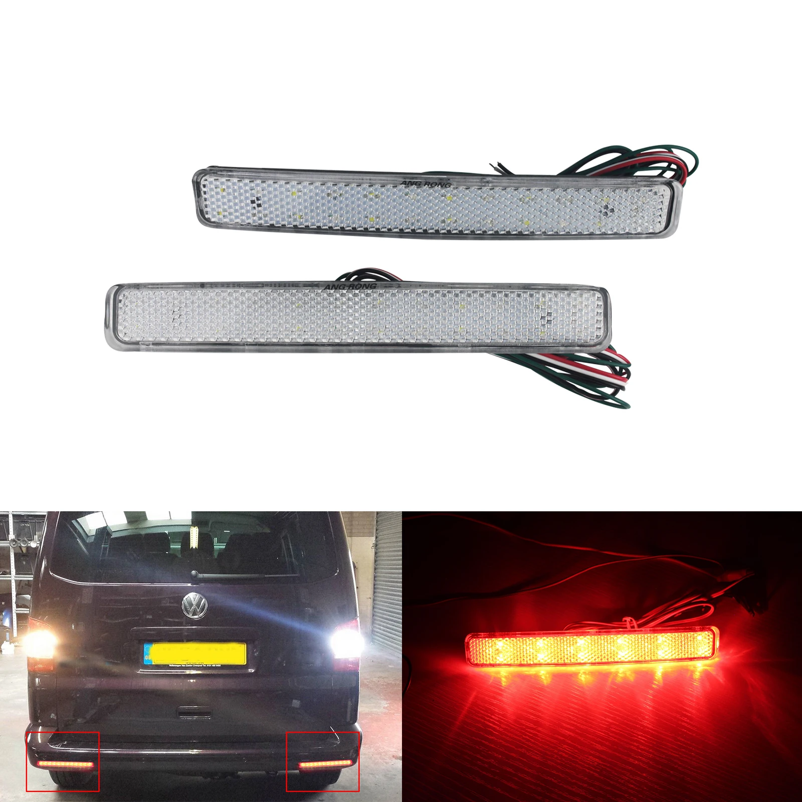 ANGRONG 2x24 SMD Светодиодный отражатель бампера прозрачные линзы задний стоп-сигнал