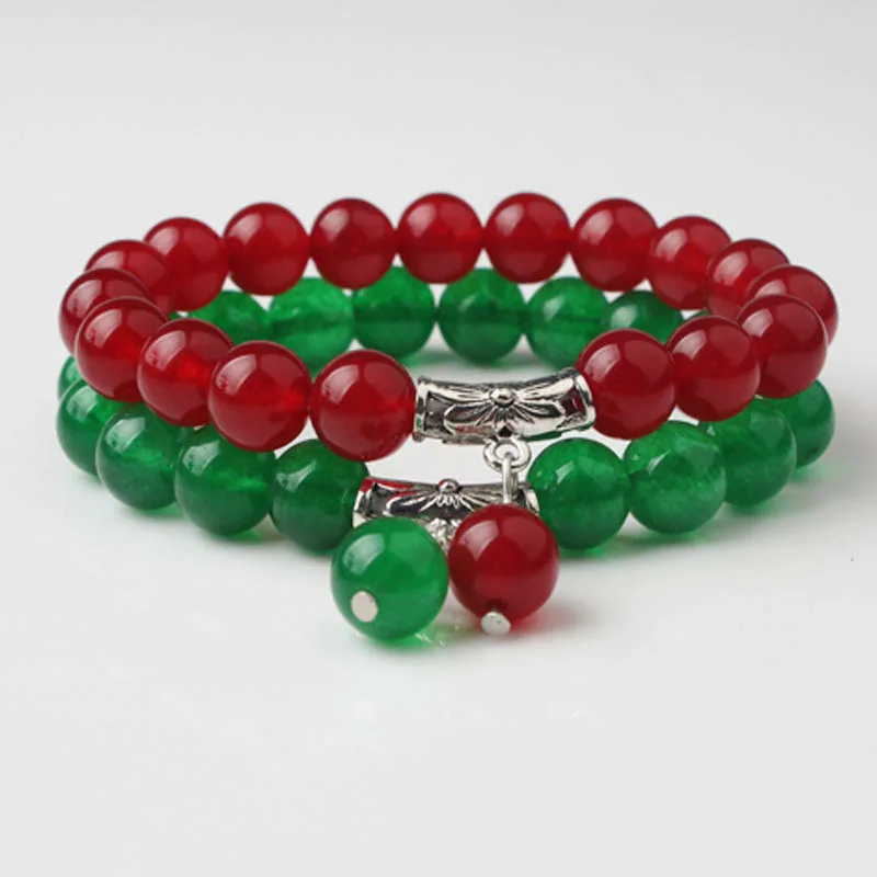 

LanLi 8mm fashion Jewelry Red and Green chalcedony stone beads bracelet be fit for Glamour rmen and women send Gifts and amulet