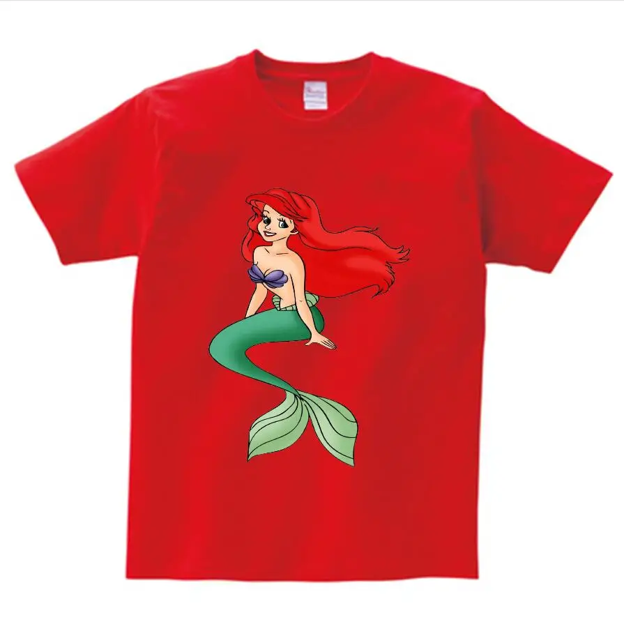 Детская одежда с изображением русалки футболки с короткими рукавами для мальчиков и девочек, топы, футболки для малышей детская одежда футболки N - Цвет: red  childreT-shirt