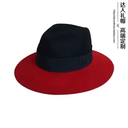 Модные черные и красные модные краситель матч фетровых джаз шляпа женский шляпа летняя шляпа шерсть шляпа черного металла логотип