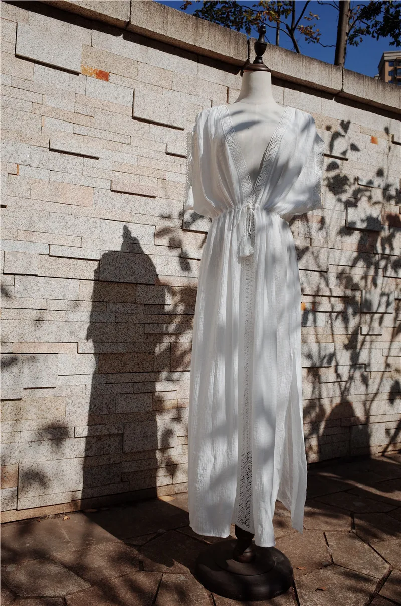 Элегантное греческое стильное белое хлопковое пляжное платье-туника, женское летнее сексуальное платье с глубоким вырезом, безрукавный с Боковым Разрезом, Макси-платье Sarong N637