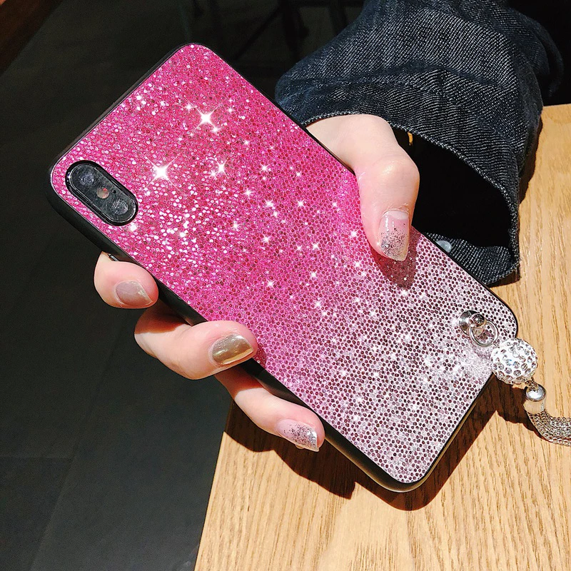 Glitter Pendant Case for iPhone XS Max 7plus 7 8 Plus Gradient Bling Cover For XR X 6 6s Cases Coque |