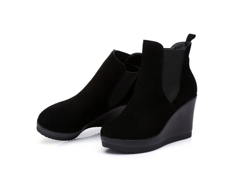 Mujeres Otoño Mujer Gktinoo Tacón Cuero Las With Negro invierno Genuino black Para Cuñas Tobillo Botas Fur Estilo Zapatos De wvqOw1Y