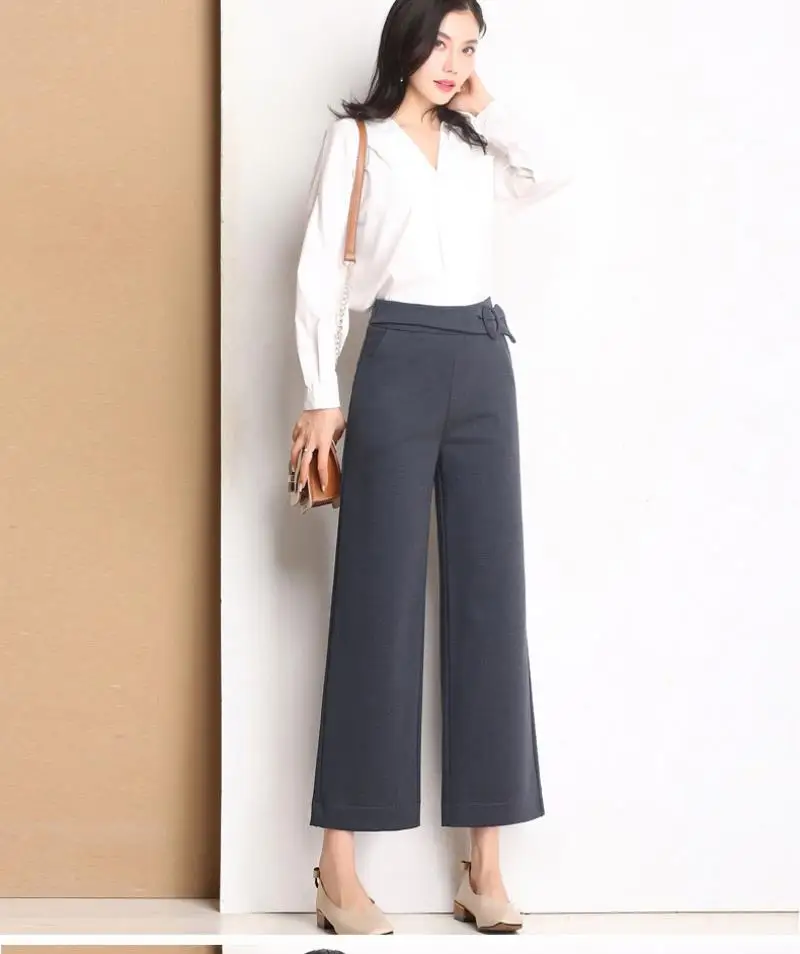 New 2 colors sexy high waist ninth pants bow elastic waist loose women's casual pants