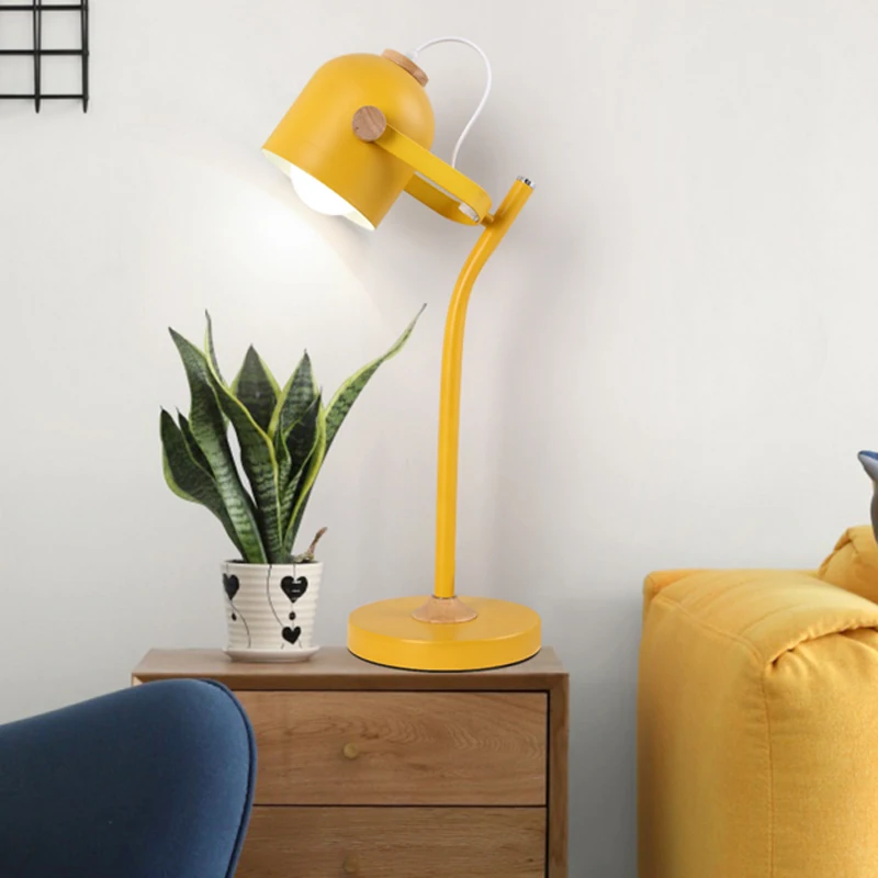 

Modern minimalist macaron color table lamp wrought iron shade adjustable design E27 Nordic bedroom decorative lighting fixtures