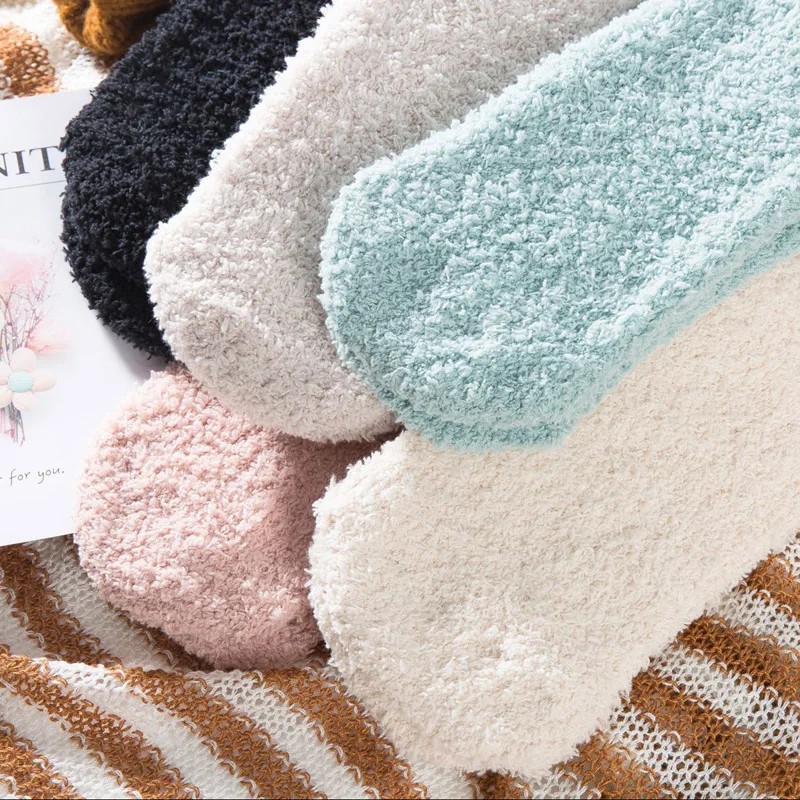 Thick coral fleece Funny socks women Cartoon little monsters embroidered pattern sleep socks Stereo ears half fleece home socks