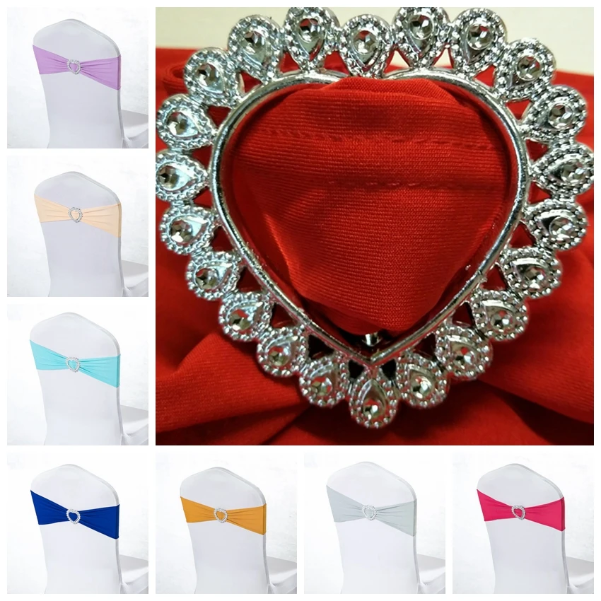 

20 Colours Spandex chair sash wedding chair sashes with Love Heart buckle lycra stretch chair band universal hotel party