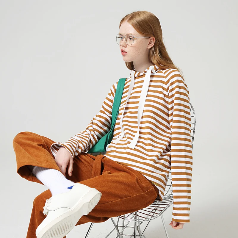  Toyouth Vintage Women Hoodies Autumn Winter Hooded Striped Pattern Casual Women Casual Cotton Jumpe