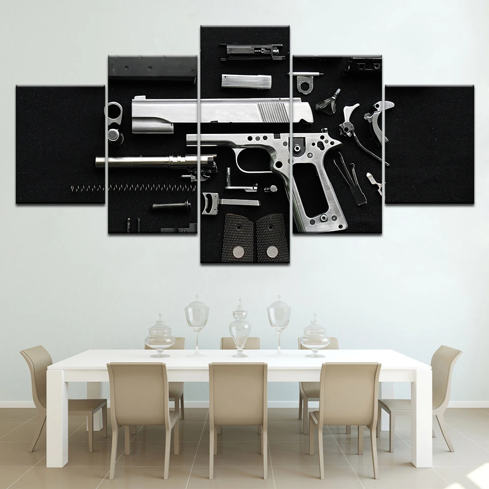 

Canvas Paintings Firearms and Gun art work 5 Pieces Wall Art Painting Modular Wallpapers Poster Print for living room Home Decor
