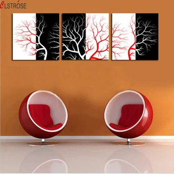 

CLSTROSE Luxry Unframed 3 Panels Cheap Abstract Modern Red And White Tree Wall Painting Home Decor Art Picture Paint On Canvas