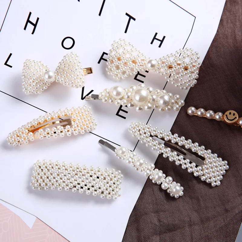 

Korean Popular Models Pearl Girl Hairpin Aristocratic Romantic Heart Shape Bow Shape Duckbill Shape Temperament Female Preferred