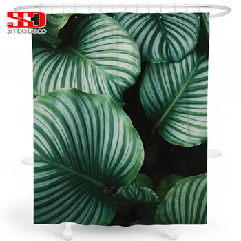 

Topical Leaves Shower Curtains for Bathroom Modern Dark Green Plants Decoration Waterproof Hanging Fabric With Hooks180cmx180cm