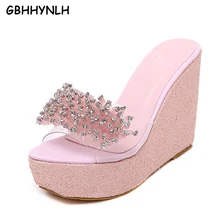 GBHHYNLH Summer Wedge Slippers Platform High Heels Women Slipper Outside Crystal Shoes Wedge Slipper Flip Flop women LJA347 GBHHYNLH Summer Wedge Slippers Platform High Heels Women Slipper Outside Crystal Shoes Wedge Slipper Flip Flop women LJA347