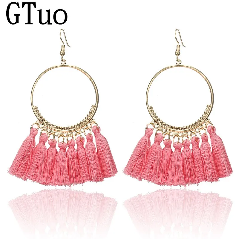 

Vintage Boho Black Red Tassel Earrings for Women Round Long Dangle Drop Earring Party Wedding Charm Jewelry Gift Hook Earring