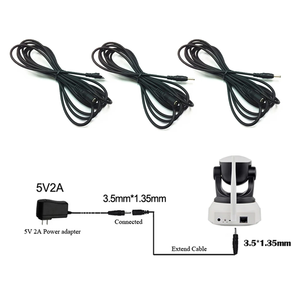 3PCS Wifi IP Camera CCTV Camera Power Adapter extend Cable of 5V2A 3.5