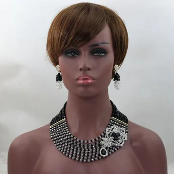 

Fashion Black Clear AB Crystal Beads Statement Necklace Set Chunky African Wedding Jewelry Set 8 Rows Free Shipping ALJ615