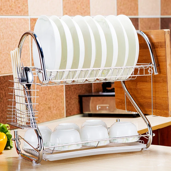 

Stainless steel bowl rack drain rack double layer dish rack supplies storage shelf chopping block rack tool holder