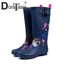 

DORATASIA 2019 Spring Autumn Dropship Big Size 35-42 Women Print mid-calf Rain Boots Waterproof Wholesale Low Heel Rubber Boots