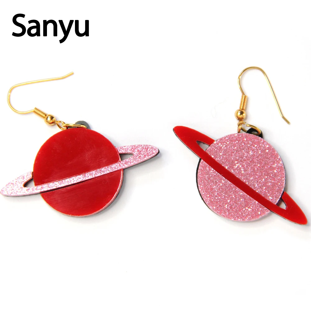 

Korean Style Red Bling Star Drop Earrings Pink Acrylic Fashion Dangle Earrings Personalized Round Moon Earrings for Women Girl