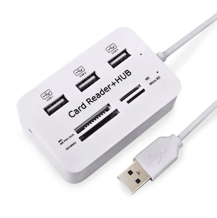 

DSstyles Multi USB 2.0 Hub 3 Ports with Card Reader USB Splitter 480Mbps USB Combo for MS,M2,SD/MMC,TF for PC Laptop