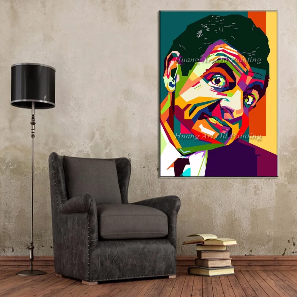 新ハンド塗装有名な男ミスタービーンキャンバス抽象カラフルな肖像油絵俳優ナナカマド アクリル絵画 Oil Painting Portrait Oil Paintingacrylic Painting Aliexpress