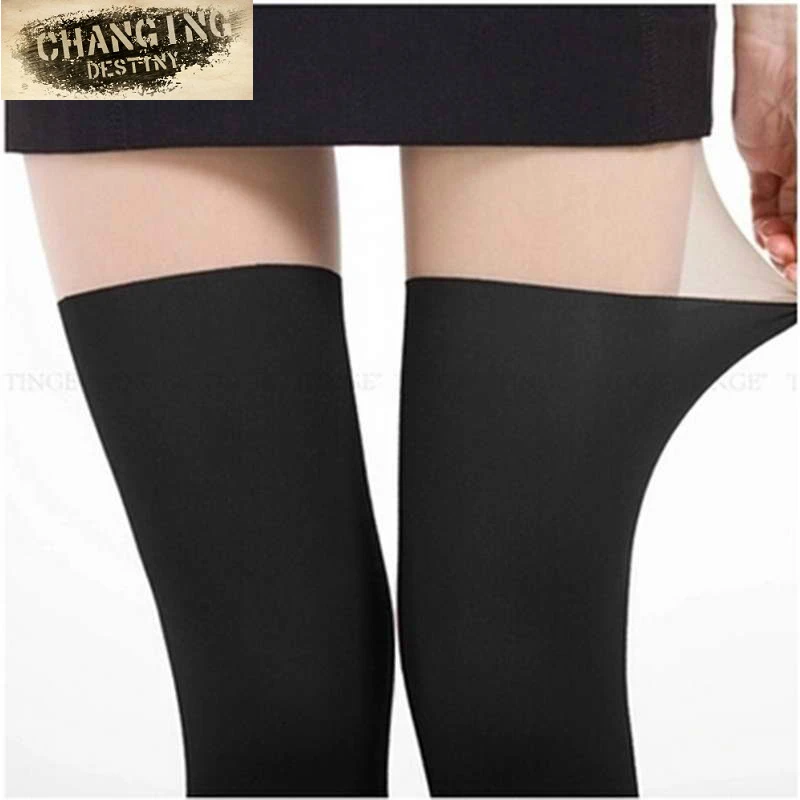 

Women Tights Best Selling Fashion Sexy Black Mixed Colors Tinted Sheer False High Stocking Pantyhose Over The KneeTattoo Tights
