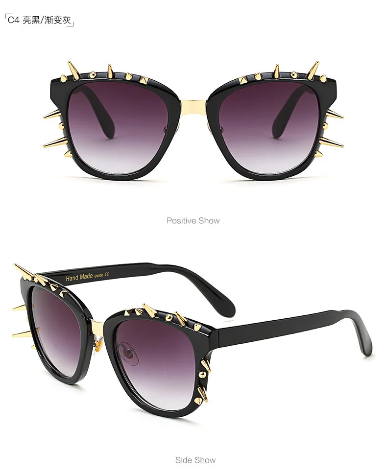 JackJad, модные женские солнцезащитные очки с заклепками и шипами, стимпанк стиль, крутые солнцезащитные очки в стиле рок, фирменный дизайн, солнцезащитные очки Oculos De Sol - Цвет линз: C4