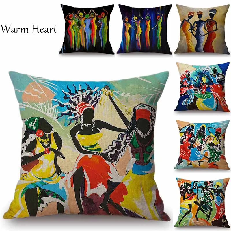 

Abstract Dance Woman Cushion Cover African Pattern Pillow Case Linen Cotton 45*45 CM Throw Pillow Cover Decorative For Home