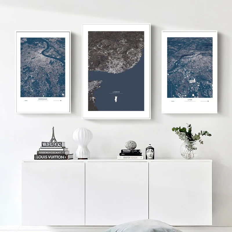 

World City Map Bordeaux Lisbon Lyon Poster Nordic Style Living Room Wall Art Picture Home Decor Canvas Painting