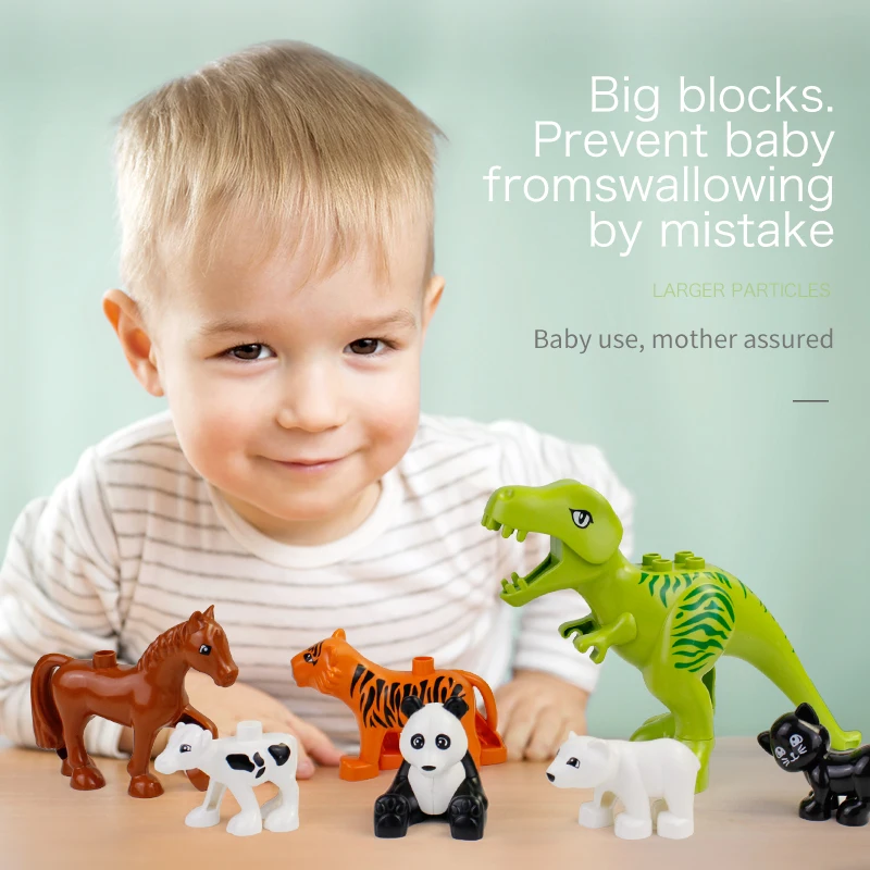 Tanie 50 sztuk partia zwierząt Zoo duże klocki do budowania Enlighten zabawki dla dzieci Lion żyrafa dinozaur kompatybilny legoing duże DIY cegły prezent dla dzieci