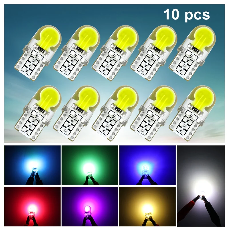 

10PCS LED Car Light Bulbs T10 W5W 194 12V COB Silicone Auto Interior Dome Door Reading Lamp Park Trunk License Plate Lights Bulb