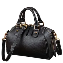 Женская новая дикая кожаная портативная Бостонская сумка стильная кожаная однотонная большая сумка на плечо с молнией