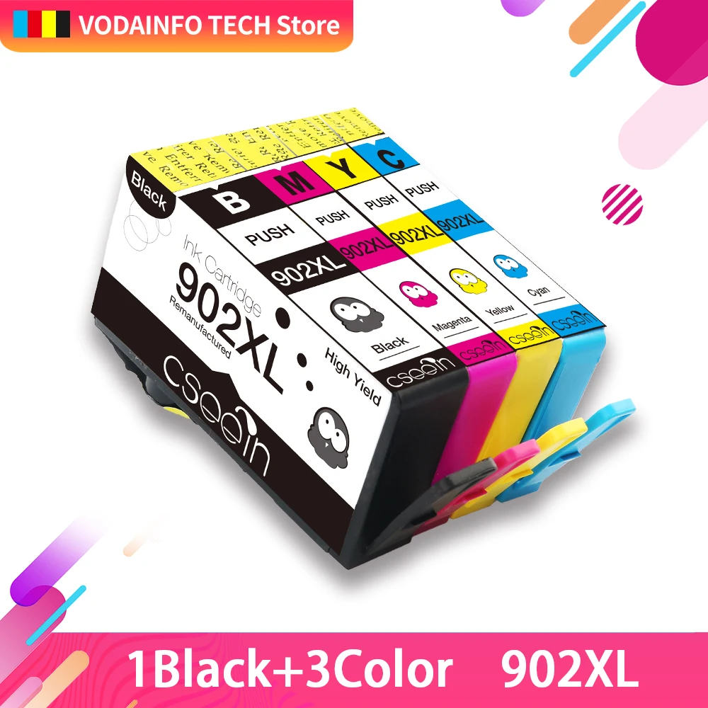 

QSYRAINBOW 4pcs replacement for HP902xl HP902 ink cartridge BKCMY Re-Manufactured compatible for HP Officejet Pro 6978 6958 6968