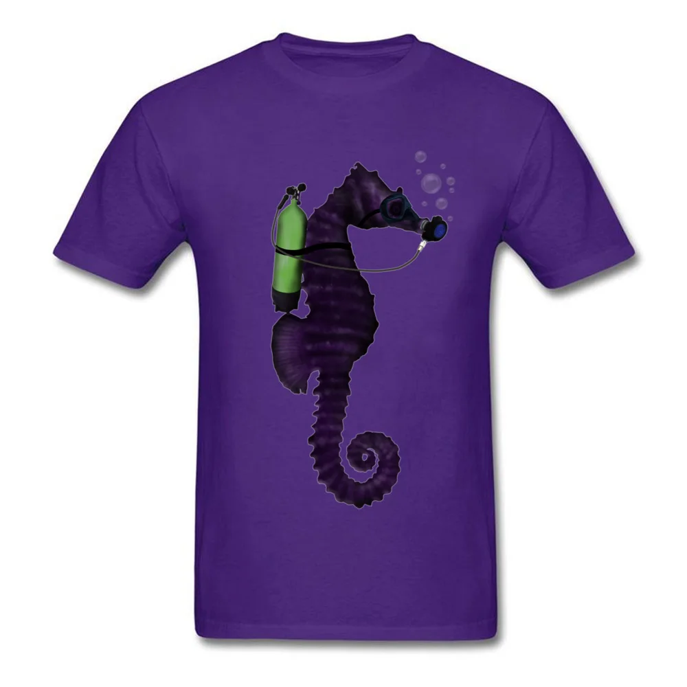 SCUBA SEAHORSE 100% Cotton Tshirts for Men Short Sleeve Funny Tops T Shirt Cheap VALENTINE DAY Crew Neck Tops Shirts Design SCUBA SEAHORSE purple