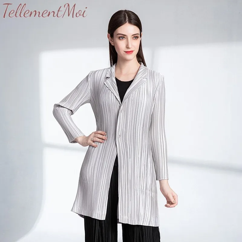 Spring Autumn Trench Coat for Women Casual Single-Breasted Midi Long Trench Outerwear Pleated Elegant Business Coats