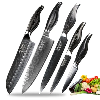 

SUNNECKO 5PCS Kitchen Knives Set Japanese Damascus VG10 Steel Blade Chef Santoku Utility Knife Pakka Wood Handle Cooking Tools
