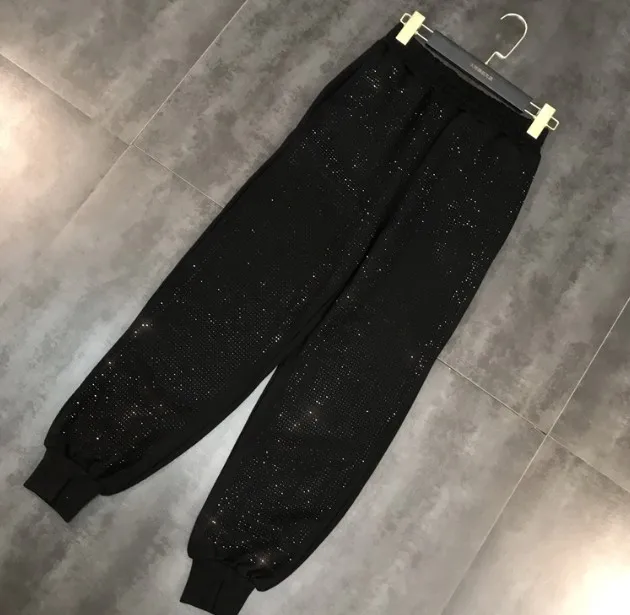 2019 Новинка весна лето гладильная дрель BLINGBLING Flash брюки женские эластичные на талии для отдыха брюки студенческие санитарные брюки