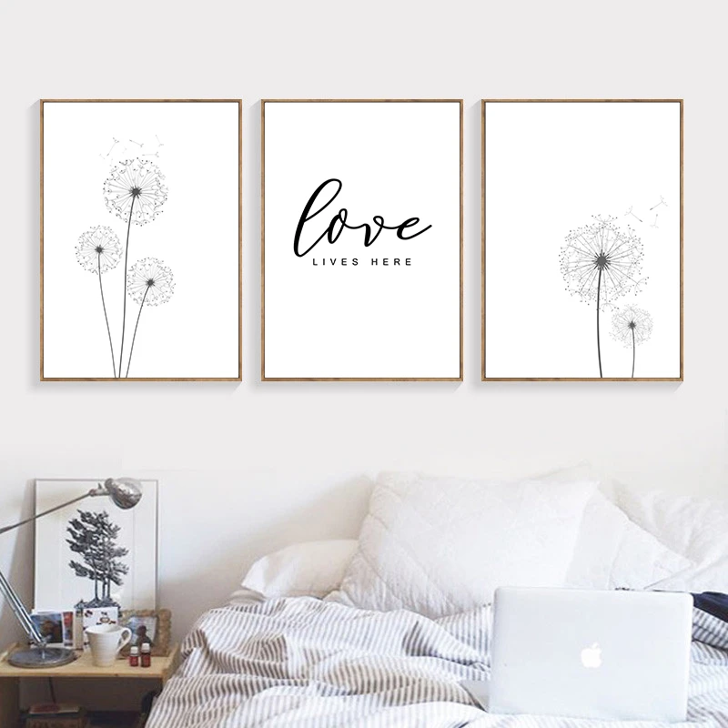 Affiche Nordique Minimaliste Noire Blanche Imprimee Pissenlit Citation D Amour Peinture Sur Toile Art Scandinave Photo Decoration Moderne De La Maison Al078 Aliexpress