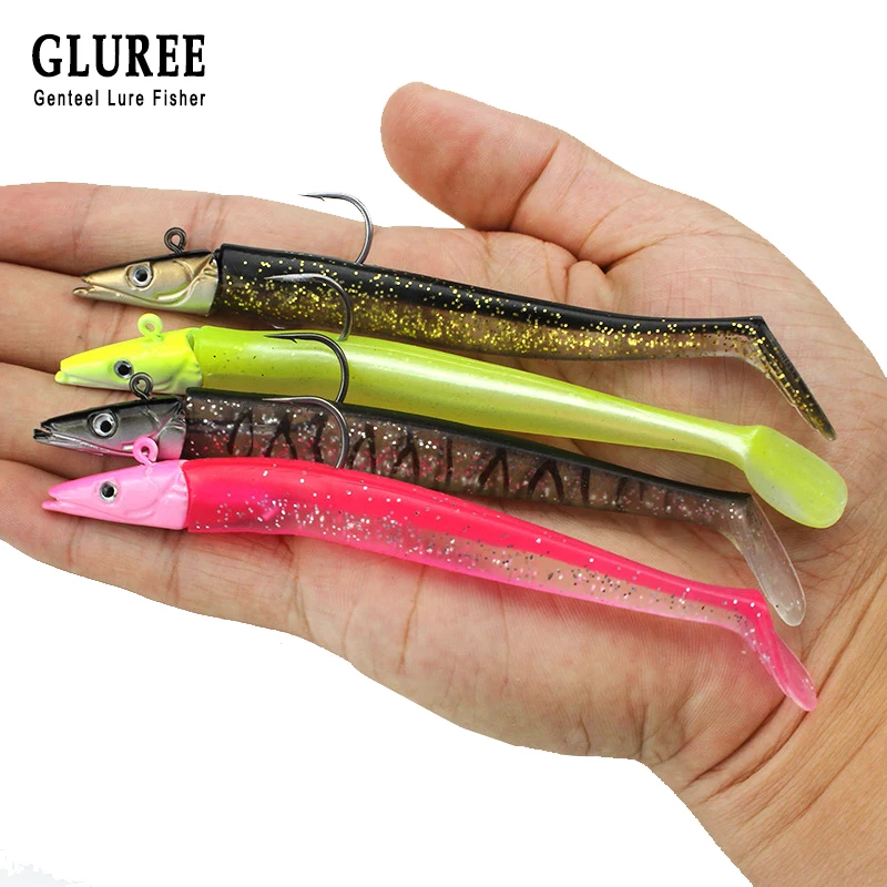

GLUREE 4Pcs/Lot 11cm 16g Fishing Lures Lead Head Soft Bait Single Hook Artificial Bait Wobbers Sea Fishing Tackle Accessories