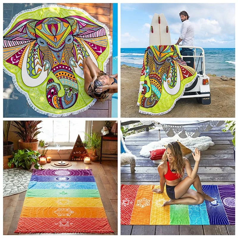 

Wall Hanging Mandala Mandala Blanket Elephant Tapestry Rainbow Stripes Travel Summer D1